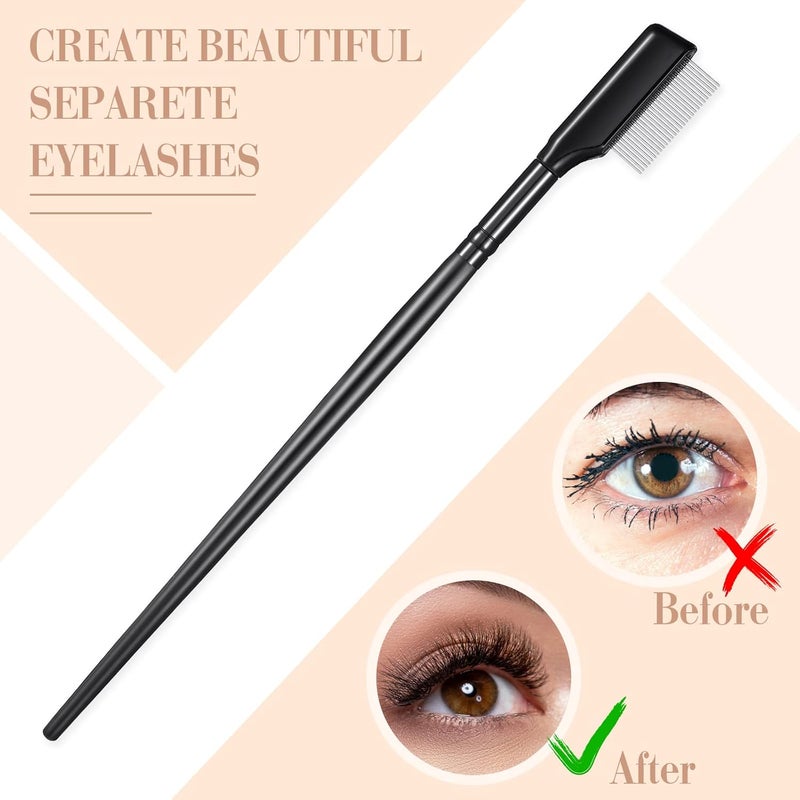 Skyley 4 Pieces Eyebrow Brush Eyelash Separator Brow Comb and Lash Spoolie Professional Eye Makeup Tools Metal Folding Lash Comb Black Double Head Eyelash Brush - Image 4